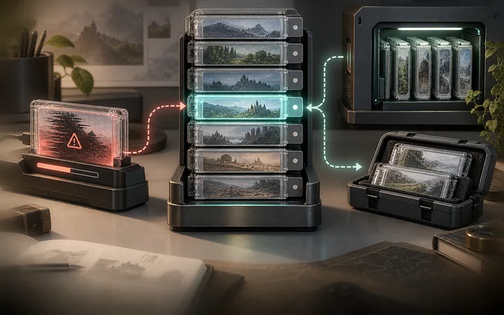 Development workstation representing a game build, settings, and technical validation